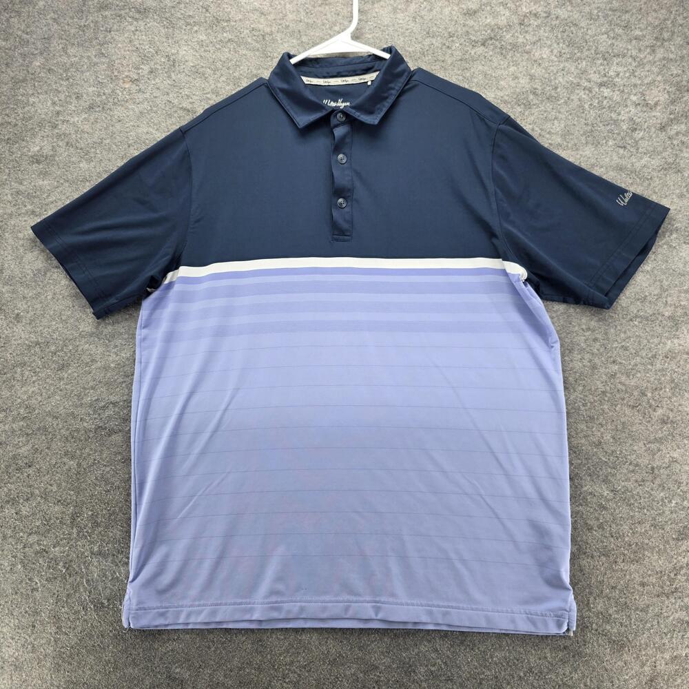 Walter Hagen Polo Shirt Mens Large Blue Navy Striped Golf Performance Stretch